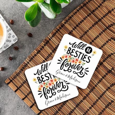 Besties for Life BFF Friends Forever Monogram Customized Photo Printed Tea & Coffee Coasters