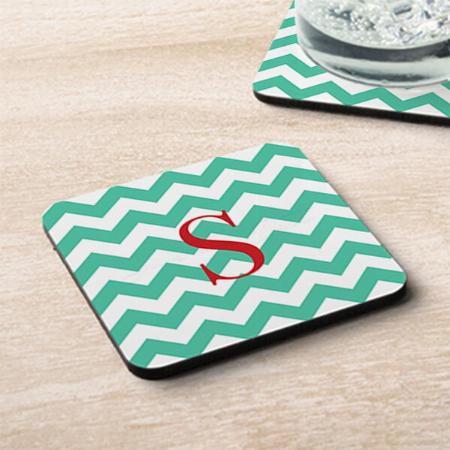 Green White Monogram Customized Photo Printed Tea & Coffee Coasters