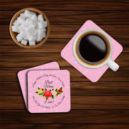 Mother's Day Pink Floral Design Customized Photo Printed Tea & Coffee Coasters