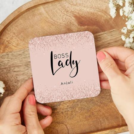 Boss Lady Rose Gold Blush Glitter Monogram Customized Photo Printed Tea & Coffee Coasters