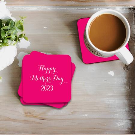 Mother's Day Pink White Monogram Customized Photo Printed Tea & Coffee Coasters