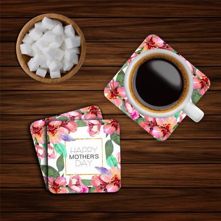 Elegant Floral Happy Mother's Day Design Customized Photo Printed Tea & Coffee Coasters