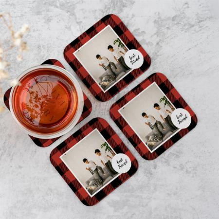Red Buffalo Plaid Pattern Design Customized Photo Printed Tea & Coffee Coasters