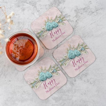 Blue Roses and Crown Floral Design Customized Photo Printed Tea & Coffee Coasters