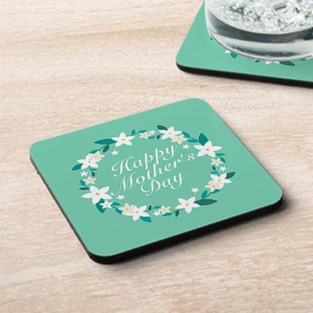 Elegant Mother's Day Floral Wreath Design Customized Photo Printed Tea & Coffee Coasters