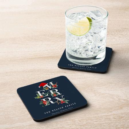 Navy Red Green White Merry Christmas Customized Photo Printed Tea & Coffee Coasters