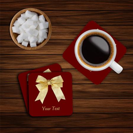 Gold Holiday Bow Customized Photo Printed Tea & Coffee Coasters