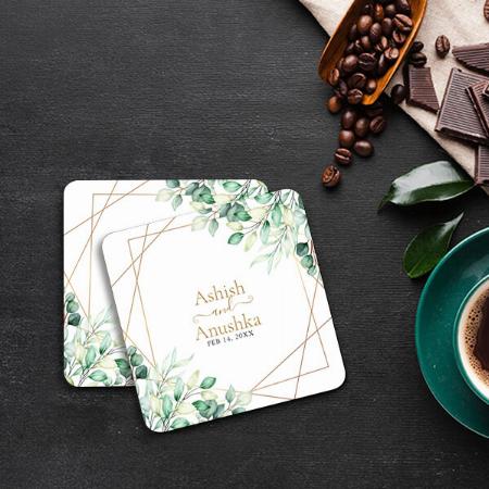 Modern Wedding Botanical Greenery Design Customized Photo Printed Tea & Coffee Coasters