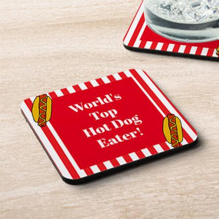 Hot Dog Red And White Strip Design Customized Photo Printed Tea & Coffee Coasters