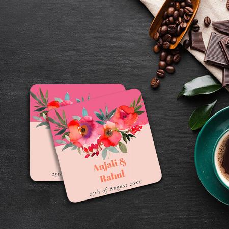 Pink Orange Watercolor Floral Customized Photo Printed Tea & Coffee Coasters