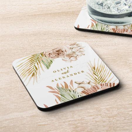 Boho Tropical Floral and Palm Customized Photo Printed Tea & Coffee Coasters