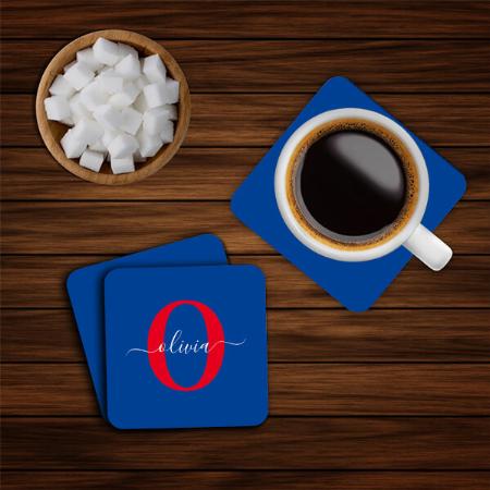 Blue White Red Monogram Customized Photo Printed Tea & Coffee Coasters