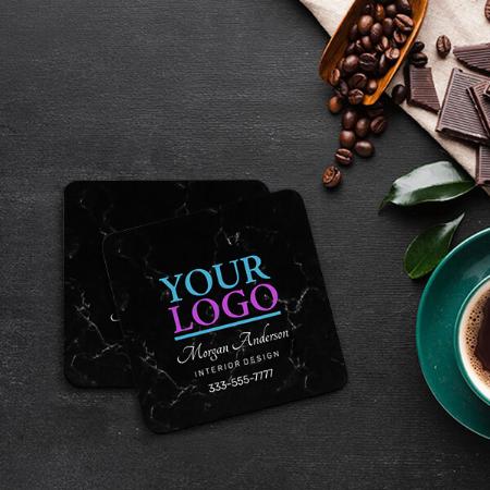 Modern Business Logo Black Marble Design Customized Photo Printed Tea & Coffee Coasters