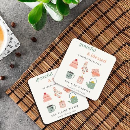 Winter Essential Seasons Greetings Square Paper Customized Photo Printed Tea & Coffee Coasters