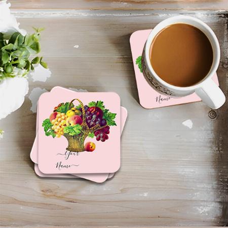 Vintage Fruit Basket Design Customized Photo Printed Tea & Coffee Coasters
