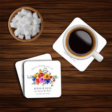 Colorful Flower Wedding Engagement Customized Photo Printed Tea & Coffee Coasters