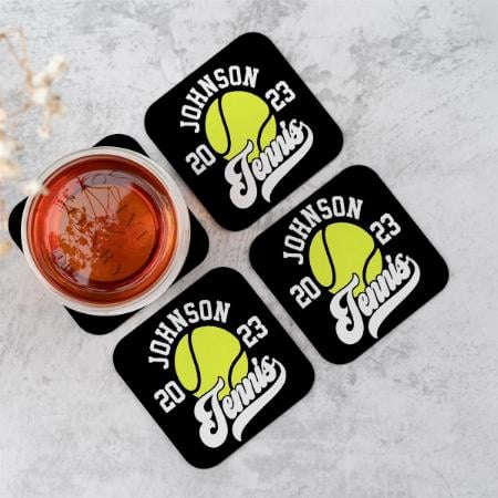 Tennis Player Racket Ball Design Customized Photo Printed Tea & Coffee Coasters