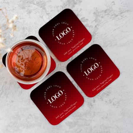 Company Business Logo Red Ombre Design Customized Photo Printed Tea & Coffee Coasters
