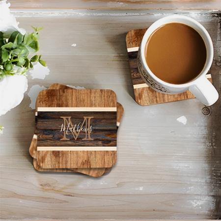 Rustic Wood Tone Monogram Customized Photo Printed Tea & Coffee Coasters