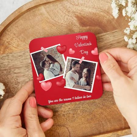 Happy Valentine's Day Photo and Text Design Customized Photo Printed Tea & Coffee Coasters