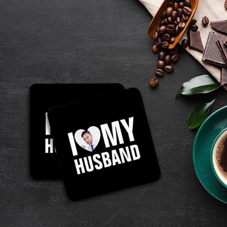 I Love My Partner Photo Heart Customized Photo Printed Tea & Coffee Coasters