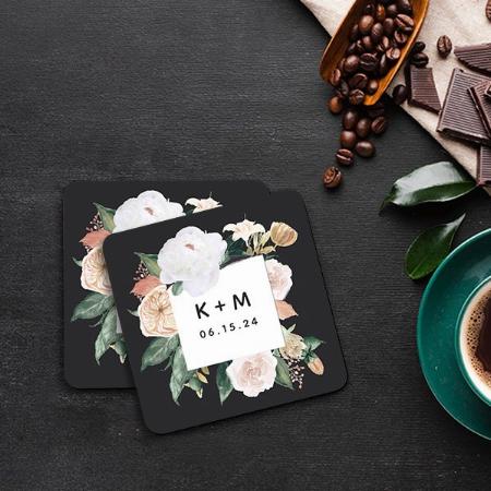 Modern Floral Monogram Customized Photo Printed Tea & Coffee Coasters