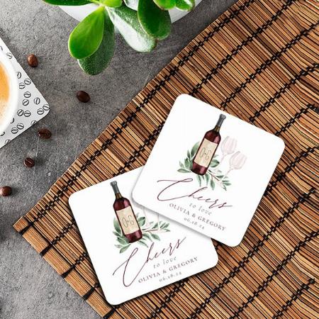 Watercolor Red Wine Botanical Cheers to Love Customized Photo Printed Tea & Coffee Coasters