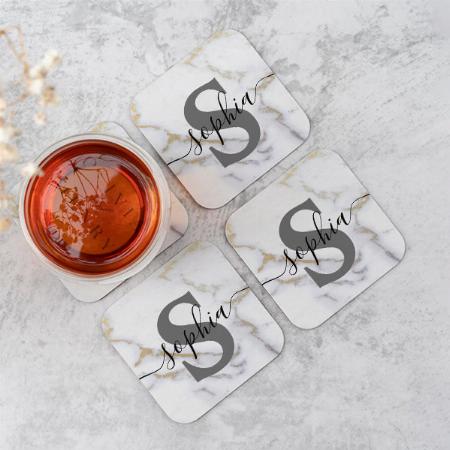 Marble Design with Name Customized Photo Printed Tea & Coffee Coasters