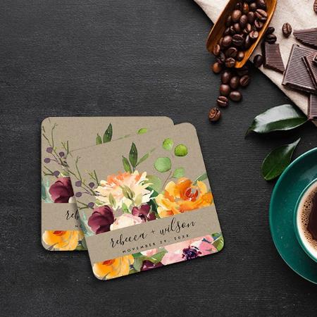 Floral Bunch Widding Design Customized Photo Printed Tea & Coffee Coasters