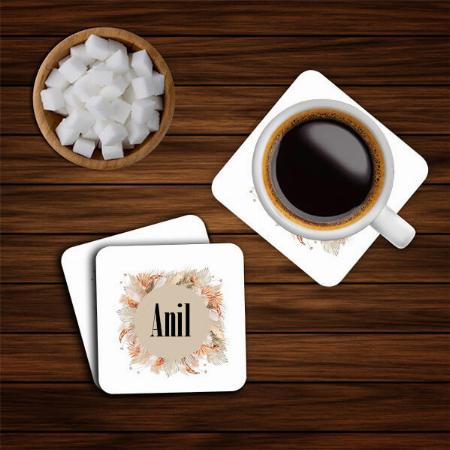 Pampas Grass Design with Name Customized Photo Printed Tea & Coffee Coasters