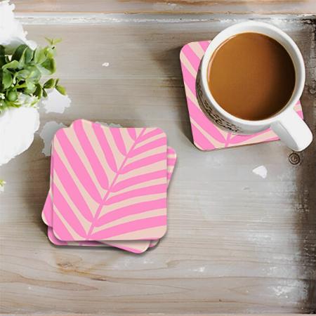 Pink Palm Leaf Design Customized Photo Printed Tea & Coffee Coasters