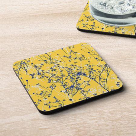 Elegant Wildflowers on Mustard Yellow Customized Photo Printed Tea & Coffee Coasters