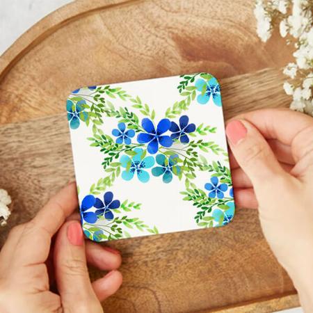 Blue Floral Design Customized Photo Printed Tea & Coffee Coasters