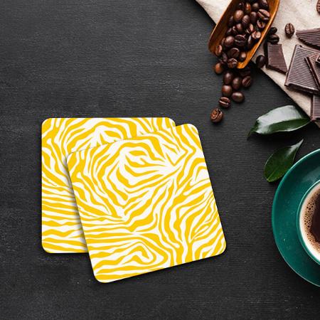 Yellow Zebra Stripes Design Customized Photo Printed Tea & Coffee Coasters