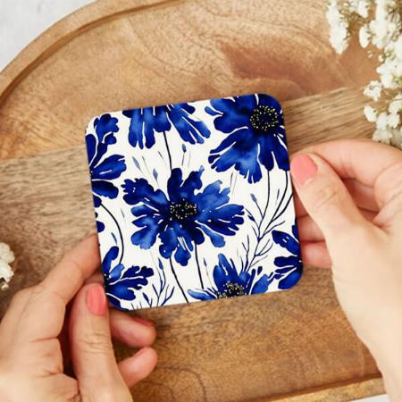 Navy Blue Flower Pattern Customized Photo Printed Tea & Coffee Coasters
