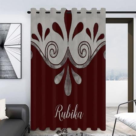 Abstract Ornamental Shape in Burgundy and Silver Customized Photo Printed Curtain