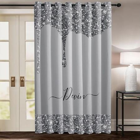 Silver Glitter Drips Customized Photo Printed Curtain