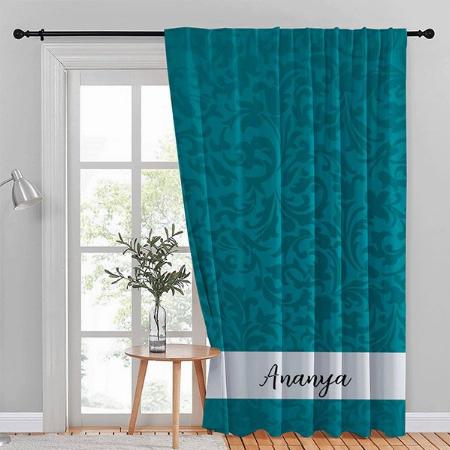 Teal Green Vintage Art Pattern Customized Photo Printed Curtain