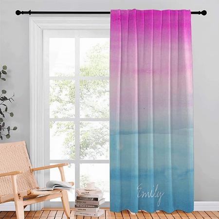 Pink and Blue Ombre Watercolor Customized Photo Printed Curtain