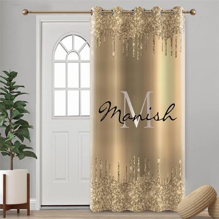 Gold Dripping Glitter Metallic Monogram Customized Photo Printed Curtain