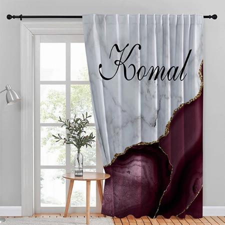 White Marble Burgundy Gold Agate Customized Photo Printed Curtain