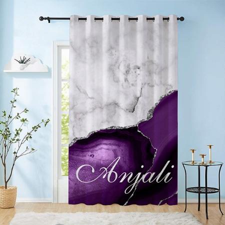 White Purple Marble Design Customized Photo Printed Curtain