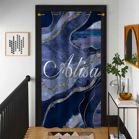 Blue Silver Glitter Marble Design Customized Photo Printed Curtain