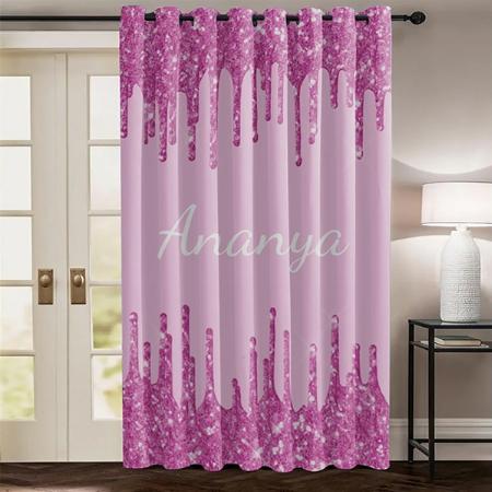 Pink Glitter Drips Monogram Customized Photo Printed Curtain