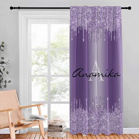 Violet Dripping Glitter Metallic Monogram Customized Photo Printed Curtain