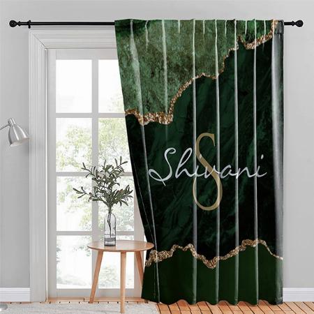 Green Gold Marble Monogram Customized Photo Printed Curtain