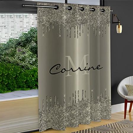 Antique Silver Dripping Glitter Metallic Customized Photo Printed Curtain