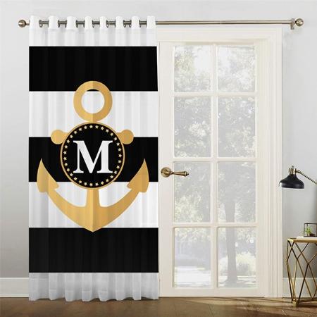 Anchor Black White Stripes Design Customized Photo Printed Curtain