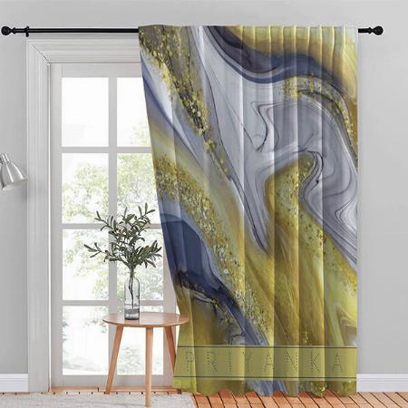 Luxury Elegant Yellow Grey Gold Marble Design Customized Photo Printed Curtain