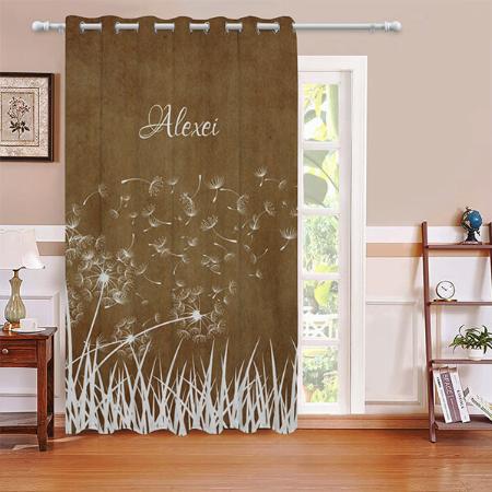 Elegant Vintage White Outline Dandelions in Wind Customized Photo Printed Curtain